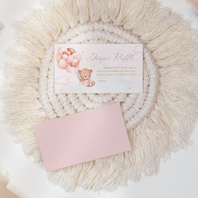 Boho Teddy Bear Girl Baby Shower Diaper Raffle Enclosure Card (Creator Uploaded)