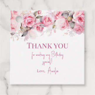 Boho Teddy Bear Girl Pink Bear Floral Birthday Favour Tags
