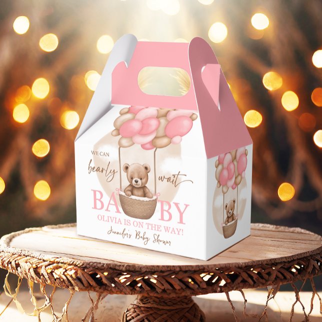 Boho Teddy Bear Girl Pink Bearly Wait Baby Shower  Favour Box (Creator Uploaded)
