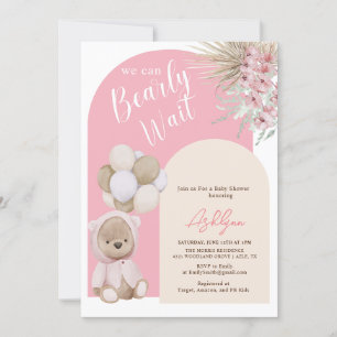 Boho Teddy Bear Girl Pink Bearly Wait Baby Shower Invitation
