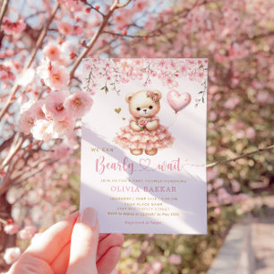 Boho Teddy Bear Girl Pink Bearly Wait Baby Shower Invitation