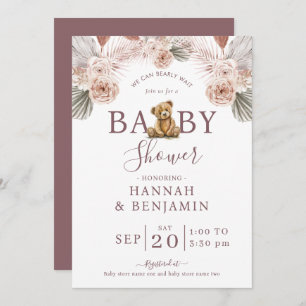 Boho Teddy Bear Girl Pink Bearly Wait Baby Shower Invitation