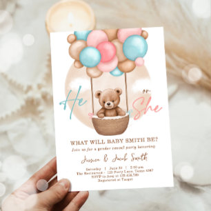 Boho Teddy Bear He She Boy or Girl Gender Reveal Invitation