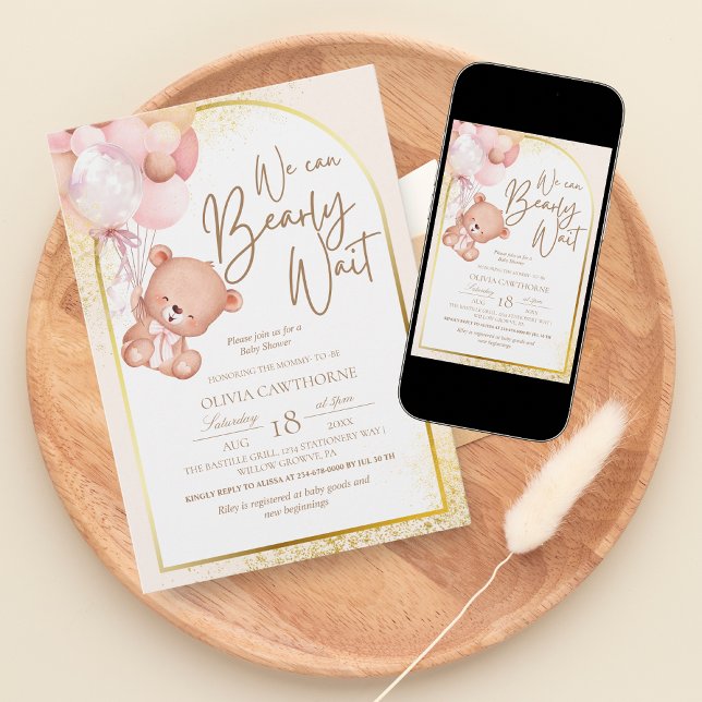 Boho Teddy Bear Modern and cute Baby Shower Invitation (Creator Uploaded)