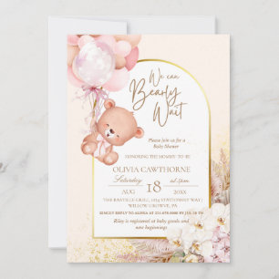 Boho Teddy Bear Modern and floral Baby Shower Invitation
