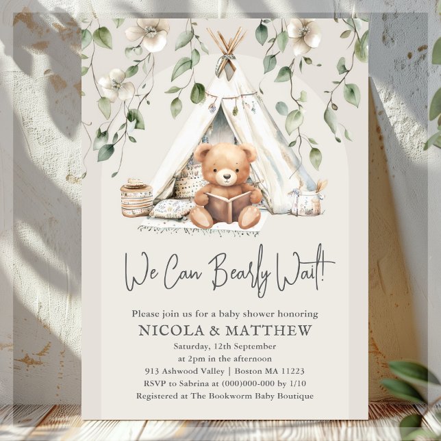 Boho Teddy Bear Neutral Baby Shower  Invitation (Creator Uploaded)