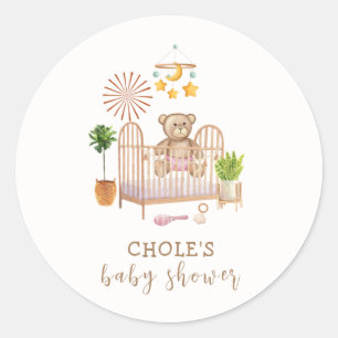 Boho Teddy Bear Nursery Baby Shower Classic Round Sticker