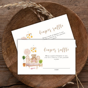 Boho Teddy Bear Nursery Diaper Raffle Baby Shower Enclosure Card