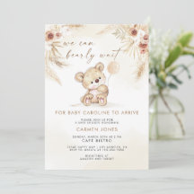 Boho Teddy Bear Pampas Grass Baby Shower Invite
