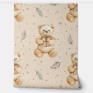 Boho Teddy Bear Pattern Baby Nursery Room  Wallpaper