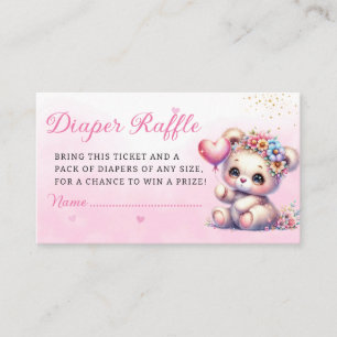 Boho Teddy Bear Pink Baby Shower Diaper Raffle Enclosure Card