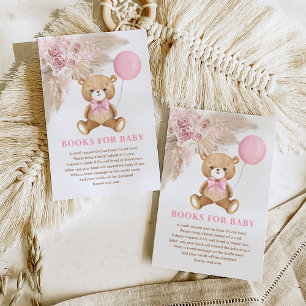 Boho Teddy Bear Pink Balloon Books for Baby Girl Enclosure Card