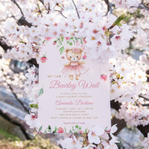 Boho Teddy Bear Pink Bearly Wait Girl Baby Shower  Invitation