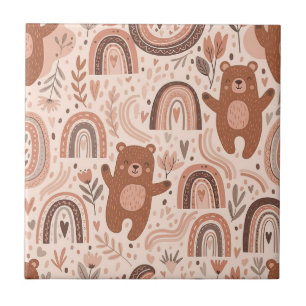 Boho Teddy Bear Rainbow Brown Beige Blush Ceramic Tile