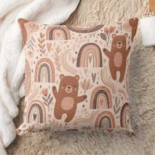 Boho Teddy Bear Rainbow Brown Beige Blush Cushion
