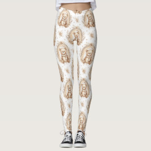 Boho Teddy Bear Rainbow Neutral Floral (2) Leggings