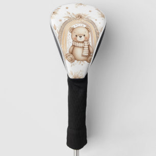 Boho Teddy Bear Rainbow Neutral Floral Golf Head Cover