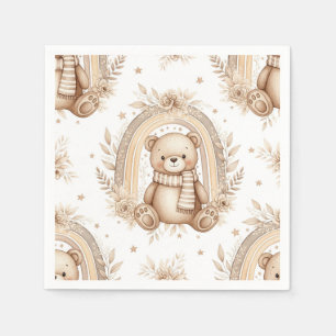 Boho Teddy Bear Rainbow Neutral Floral Napkin