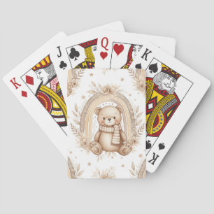 Boho Teddy Bear Rainbow Neutral Floral Playing Cards