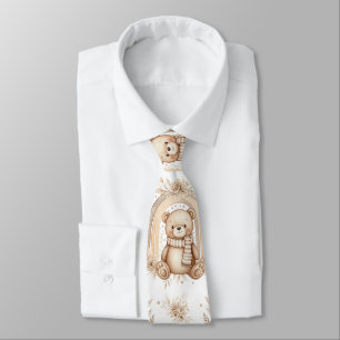 Boho Teddy Bear Rainbow Neutral Floral Tie