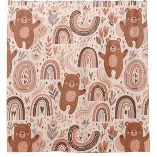 Boho Teddy Bear Rainbow Nursery Pattern Shower Curtain