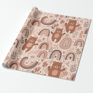 Boho Teddy Bear Rainbow Nursery Pattern Wrapping Paper
