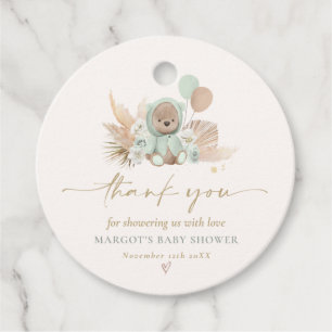 Boho Teddy Bear Sage Green Bearly Wait Baby Shower Favour Tags