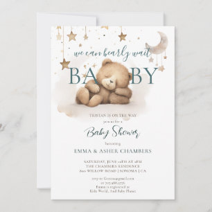 Boho Teddy Bear Stars Moon Baby Shower   Invitation
