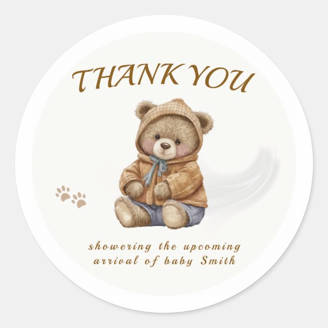 Boho Teddy Bear We Can Bearly Wait Baby Classic Round Sticker (Front)
