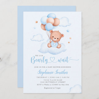 Boho Teddy Bear We Can Bearly Wait Baby Shower Inv Invitation