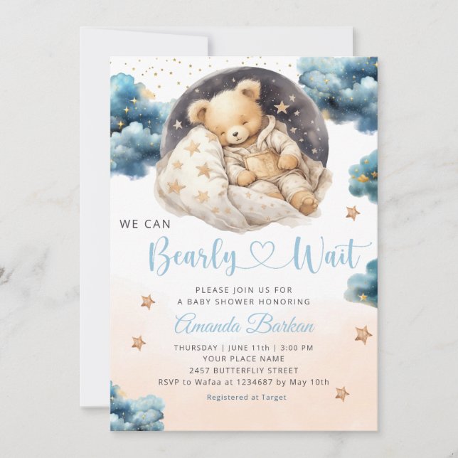 Boho Teddy Bear We Can Bearly Wait Baby Shower  Invitation (Front)