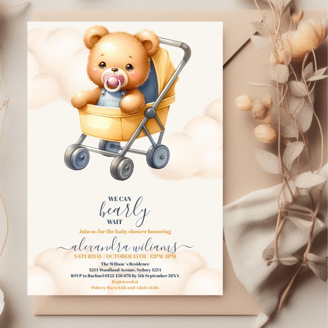 Boho Teddy Bear We Can Bearly Wait Baby Shower  Invitation (Creator Uploaded)