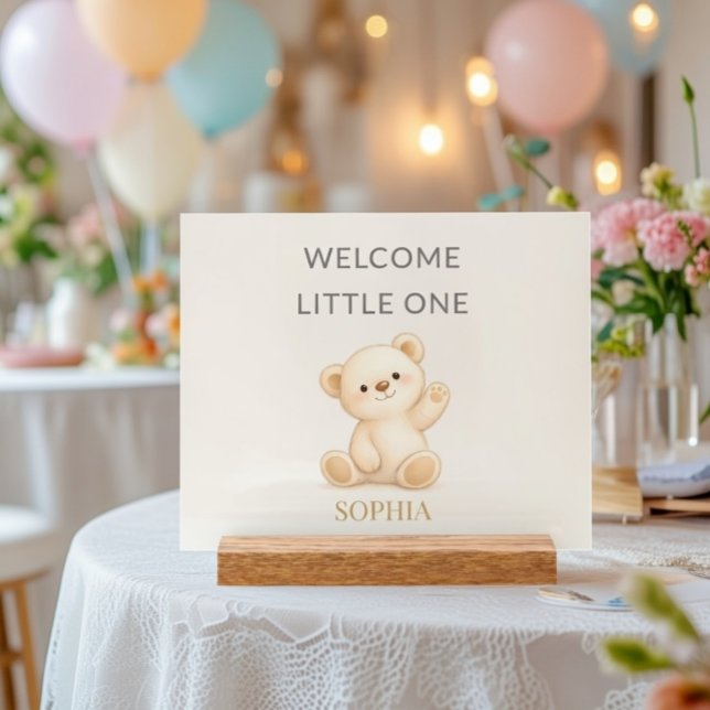 Boho Teddy Bear “Welcome Little One” Personalized Acrylic Sign (Creator Uploaded)