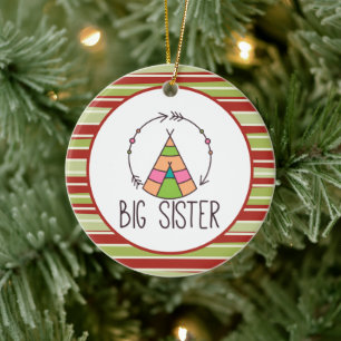 Boho Teepe Big Sister Cute Christmas Ceramic Ornament