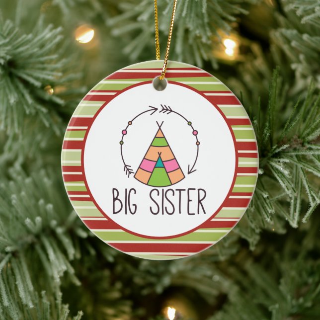 Boho Teepe Big Sister Cute Christmas Ceramic Ornament (Tree)