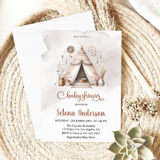 Boho Teepee Baby Shower Invitation   