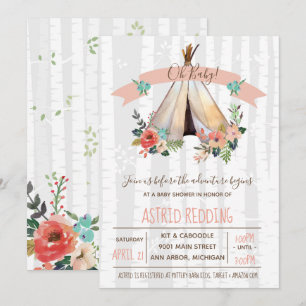 Boho Teepee Gender Neutral Rustic Baby Shower Invitation
