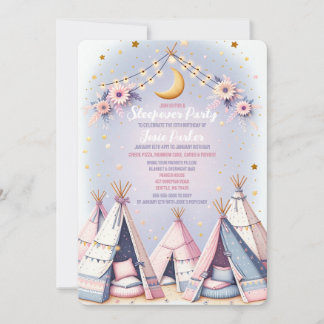 Boho Teepee Girly Sleepover Slumber Party Invitation