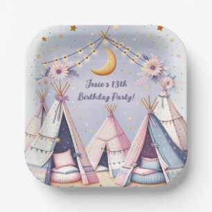 Boho Teepee Girly Sleepover Slumber Party Paper Plate