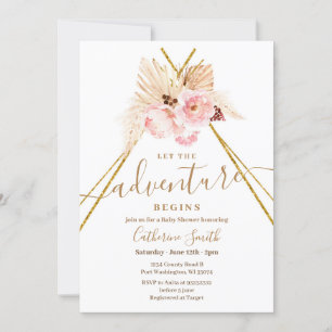 Boho Teepee Pampas Grass Adventure Baby Shower Invitation