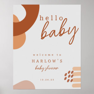 Boho Terracotta Abstract Hello Baby Shower Welcome Poster