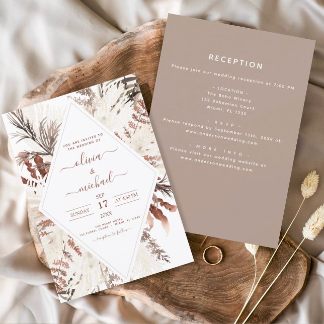 Boho Terracotta All in One Pampas Grass Wedding Invitation (Creator Uploaded)