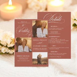 Boho terracotta all in one script photos wedding  invitation