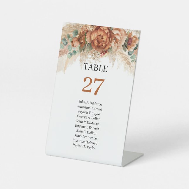 Boho Terracotta and burgundy flowers guest name Pedestal Sign (Front)