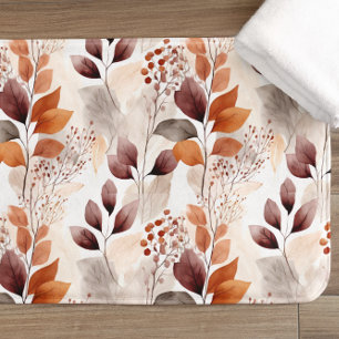 Boho Terracotta and Burgundy Leaves Bath Mat