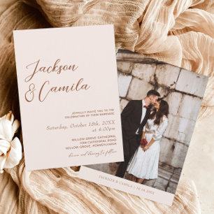 Boho Terracotta and Cream Photo Wedding  Invitation
