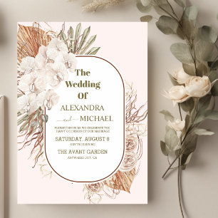 boho terracotta and pampass grass wedding invitation