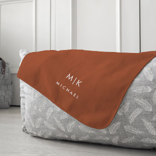 Boho Terracotta and White   Modern Monogram Fleece Blanket