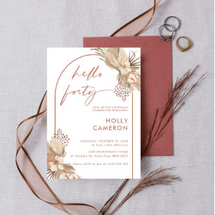 Boho Terracotta Arch Pampas Grass 40th Birthday Invitation