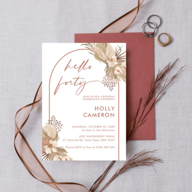 Boho Terracotta Arch Pampas Grass 40th Birthday Invitation (Creator Uploaded)